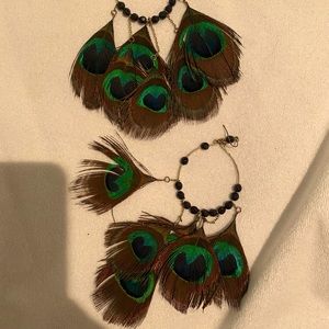 Real peacock feather earrings